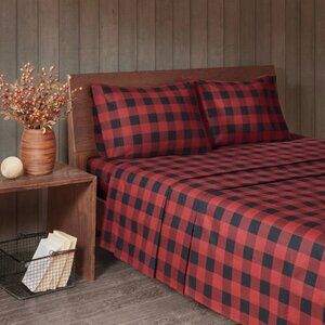 NWT Woolrich Cotton Flannel Sheet Set CAL KING Buffalo Check